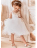 Illusion Neck Ivory Lace Tulle Slit Open Back Flower Girl Dress